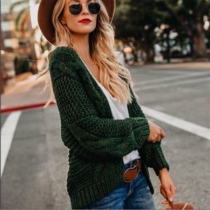 Wishlist Dark‎ Green Cable Knit Cardigan Size S/M Wool Blend